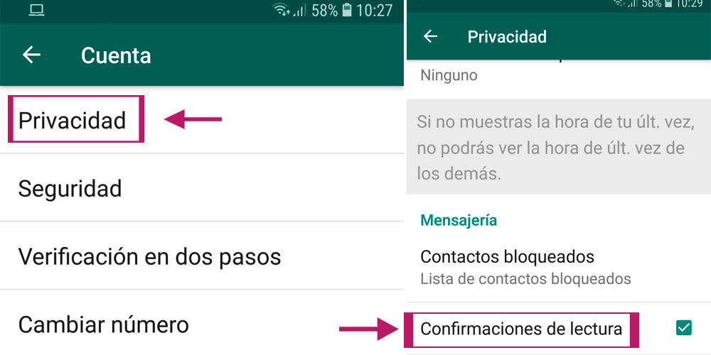 confirmación de lectura en WhatsApp