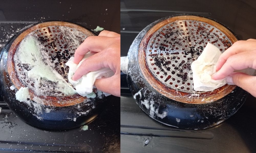 limpiar la base de la sartén, paso 5