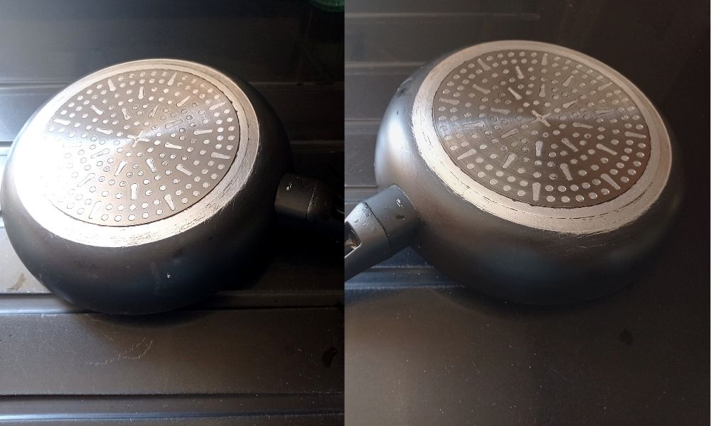 limpiar la base de la sartén, paso 5