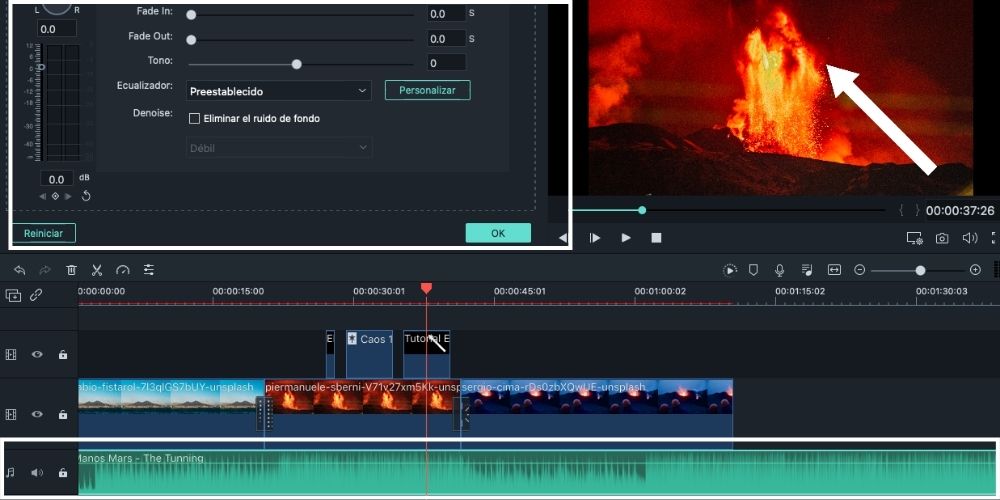 Editar un vídeo en Filmora fácil, audio