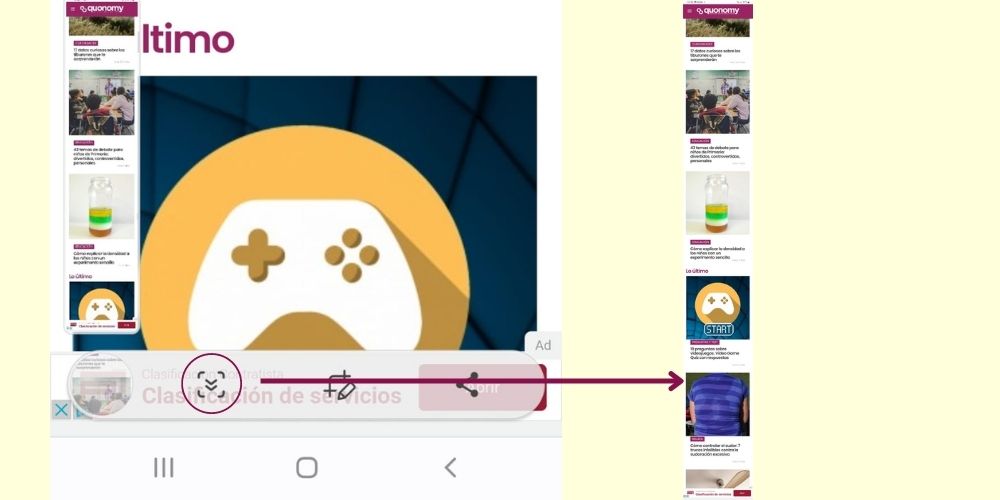 screenshot con el móvil de una web completa