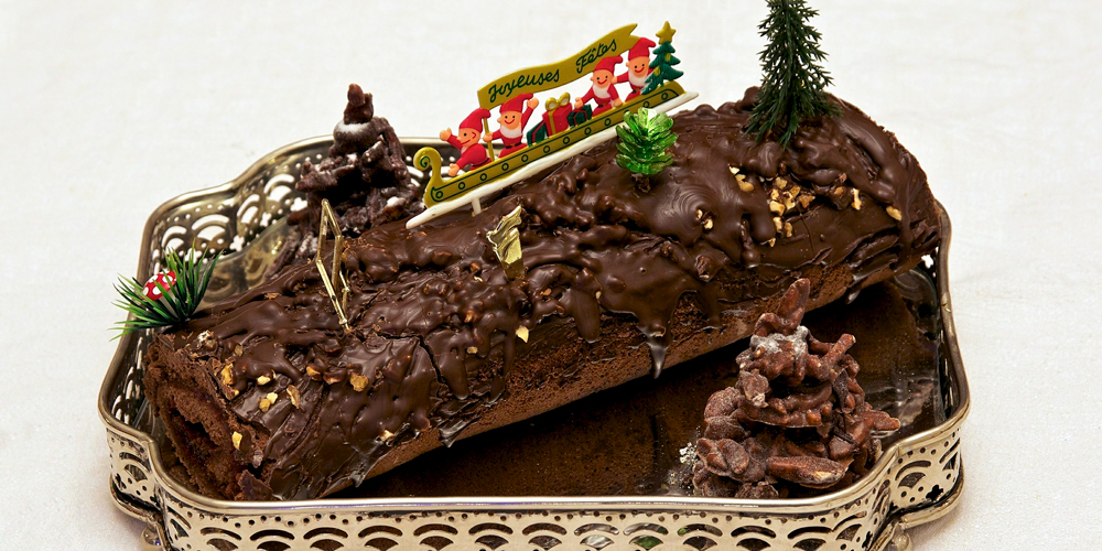tradicional bûche de Noël o tronco de Navidad